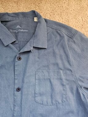 Tommy Bahama Silk Blend Coastal Breeze Check IslandZone Camp Shirt Blue Mens L